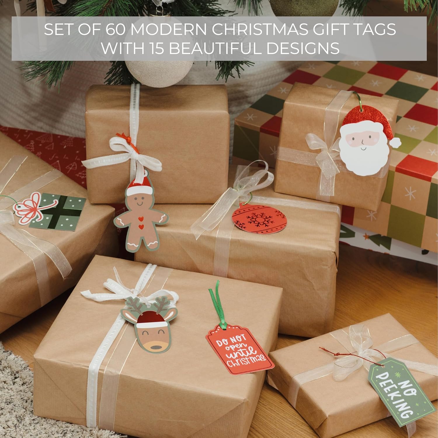 Beautiful Christmas Gift Tags - 60 Quality Paper Labels with Rope for Personalizing Your Holiday Presents - Spread Joy and Cheer with These Festive Christmas Name Tags - Image 3