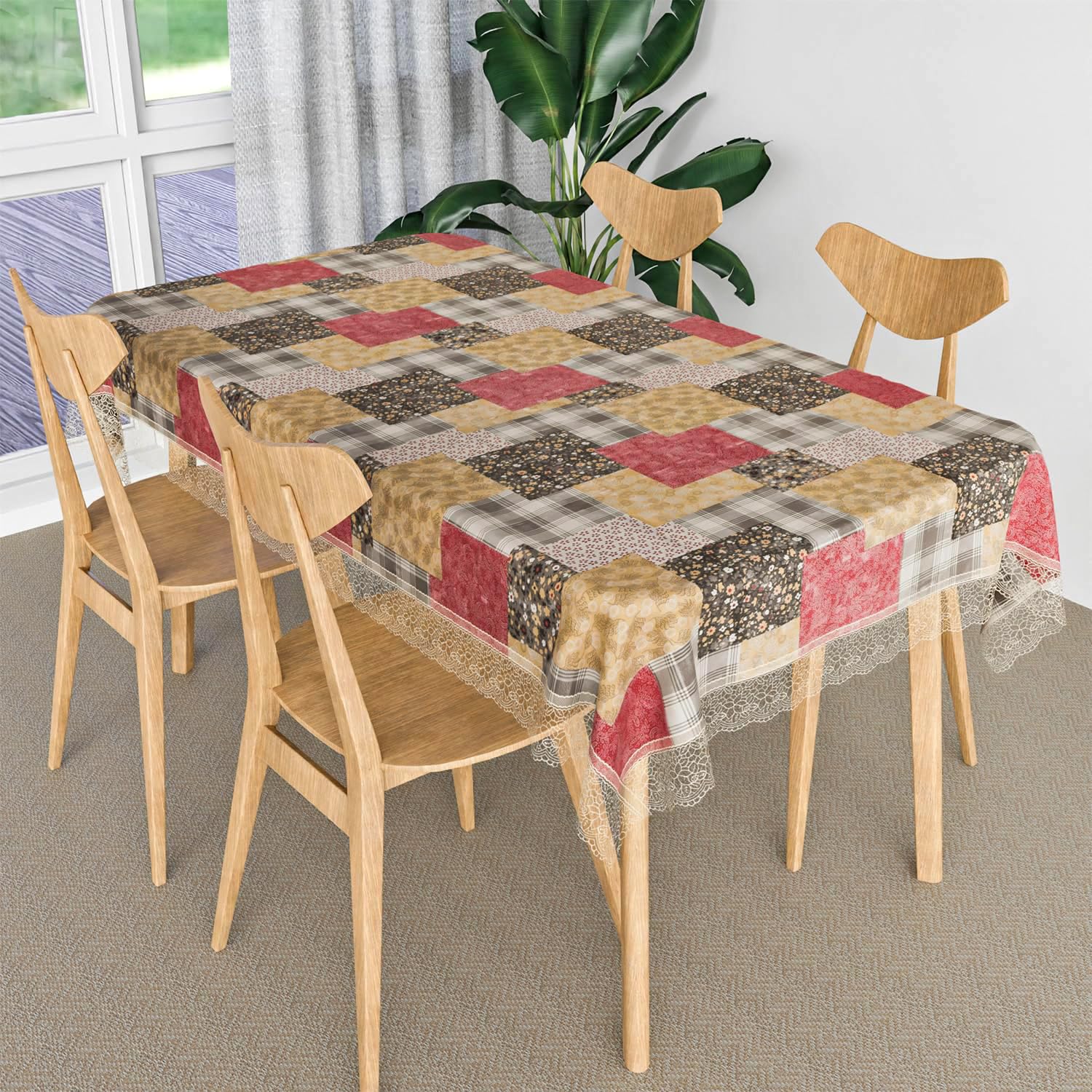 Kuber Industries Dining Table Cover | Kitchen Dining Tablecloth | 4 Seater Center Table Cover | Dining Table Cover for Hall Décor | Barik Flower Kitchen Tablecloth | 45x70 | Maroon-image-21