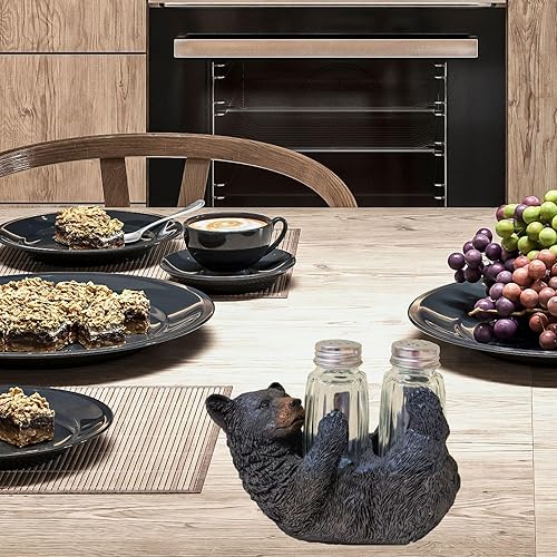 Miniatura 4 de Juego de saleros y pimenteros rústicos de oso negro en la parte posterior, accesorio decorativo de resina y vidrio para mesa de cocina, decoración