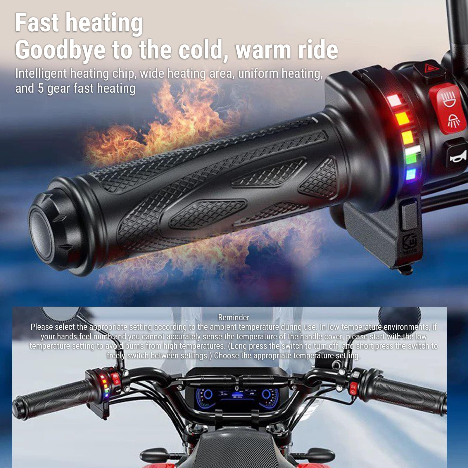 Fabater Manopole Riscaldate per Moto Scaldamanubri Elettrici Durevoli per la Guida in Climi Freddi Impermeabilizzazione Antiscivolo per Manubri Universali da 7/8 Pollici