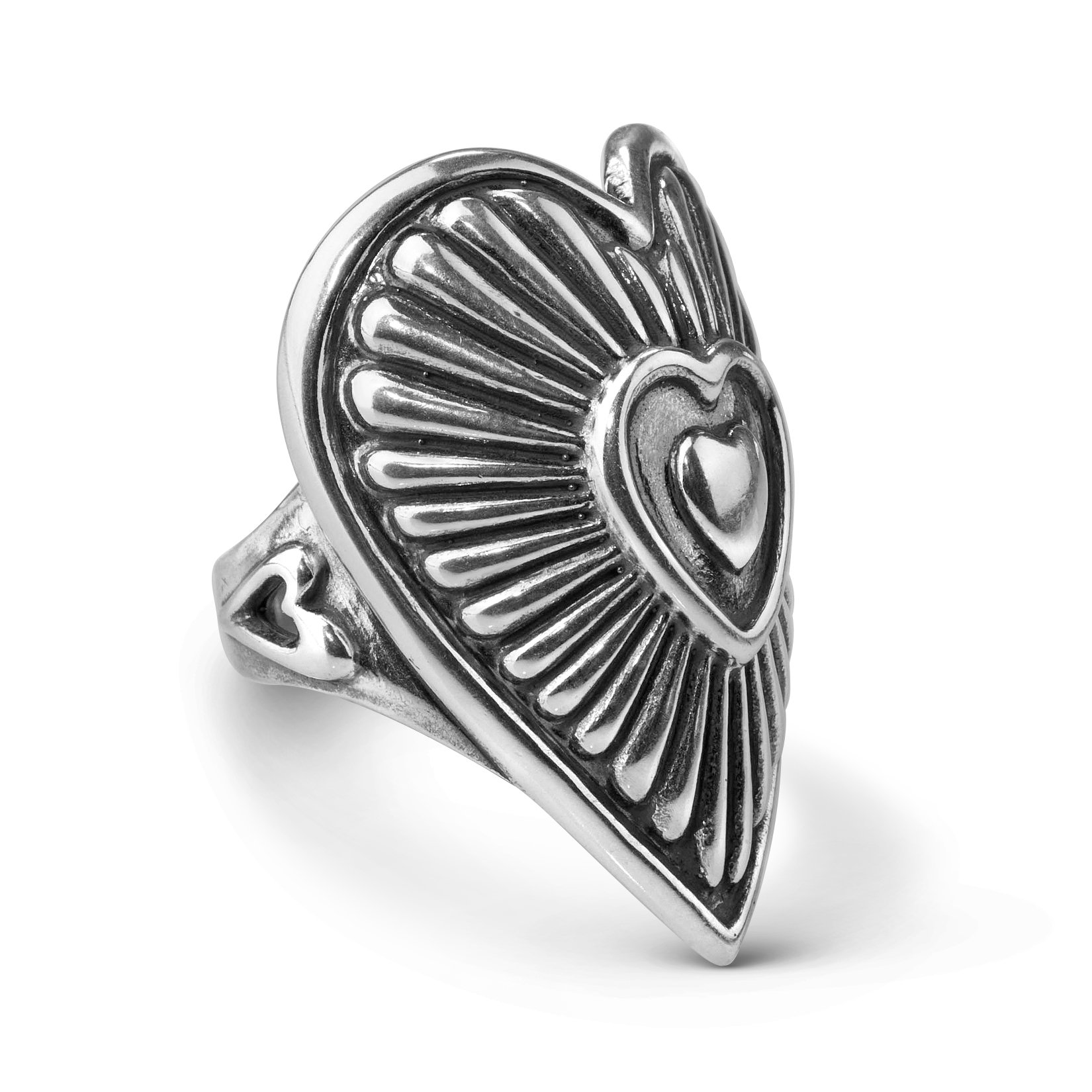 American West Jewelry Sterling Silver Women's Statement Ring Heart & Sunburst Design Size 5 to 10