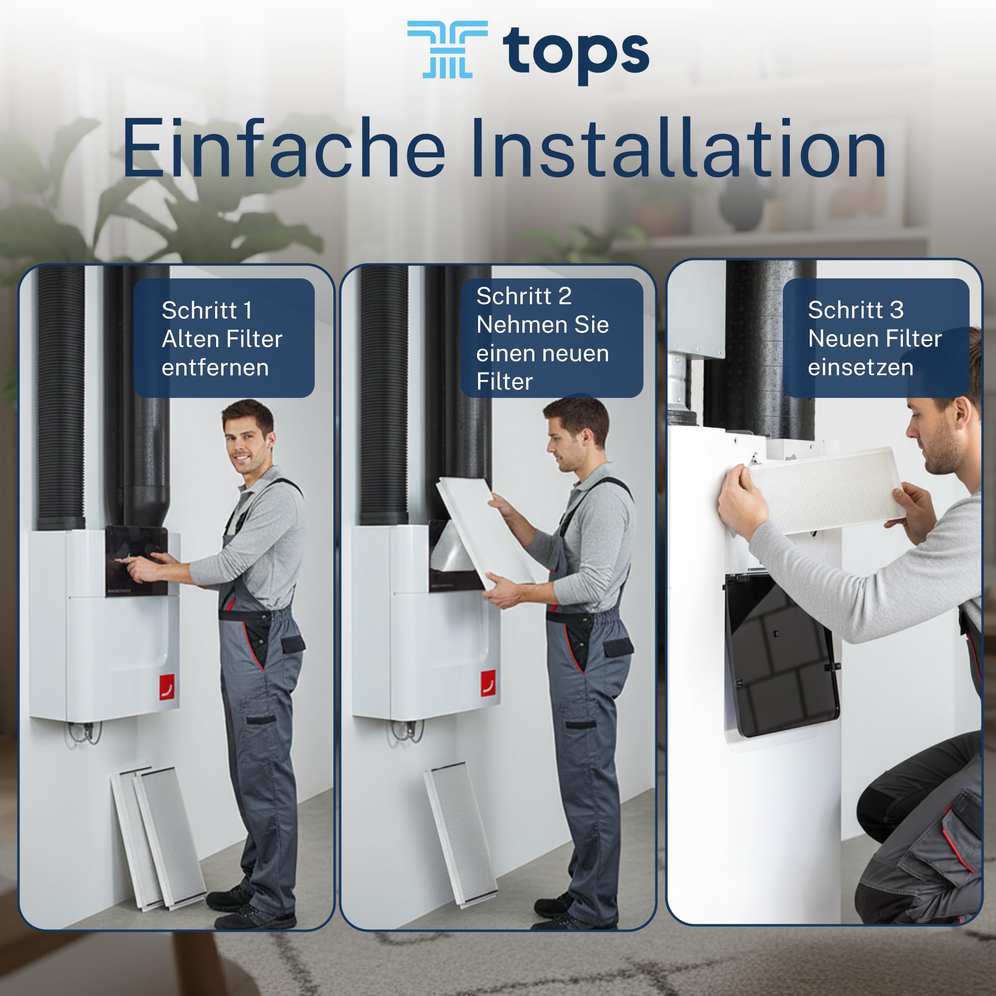 Tops Filter Für Zehnder ComfoAir Q350/450/600 | 4x Pollenfilter G4+F7 | Zehnder Filter ComfoAir Q350 | Ersetzt Original Zehnder 400502013