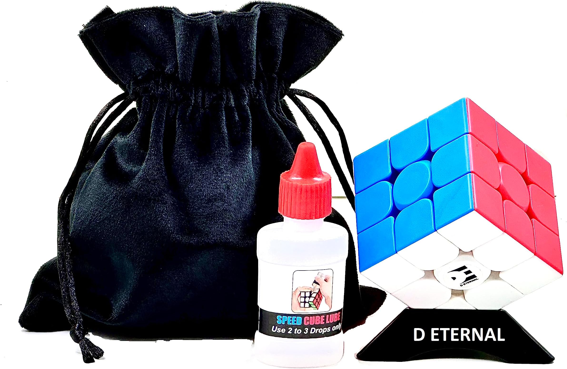 Cube 3x3 High Speed Stickerless Cube Combo Set of 3x3 Stickerless with Cubic Stand Cubes Lube & Pouch Bag Puzzle Game Toy Beginner Speedcube for Kids & Adults (1 Pieces)