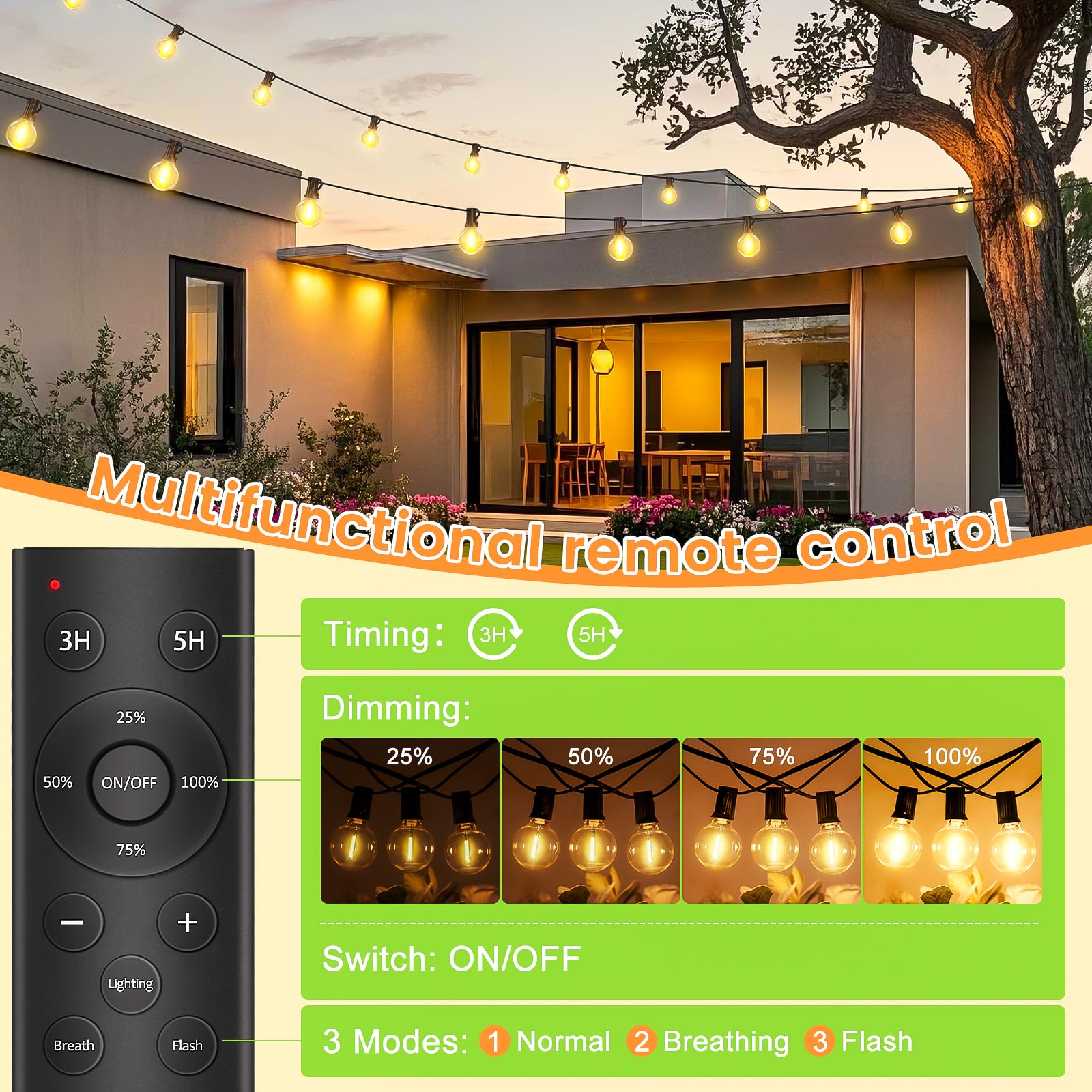 45M Guirnaldas Luces Exterior Jardín - G40 45+2 Bombillas LED Cadena de luz , Blanco Cálido Dimmable Impermeable Exteriores Iluminacion Lampadas IP44 para Terraza Jardín Patio Fiesta Boda Pergola