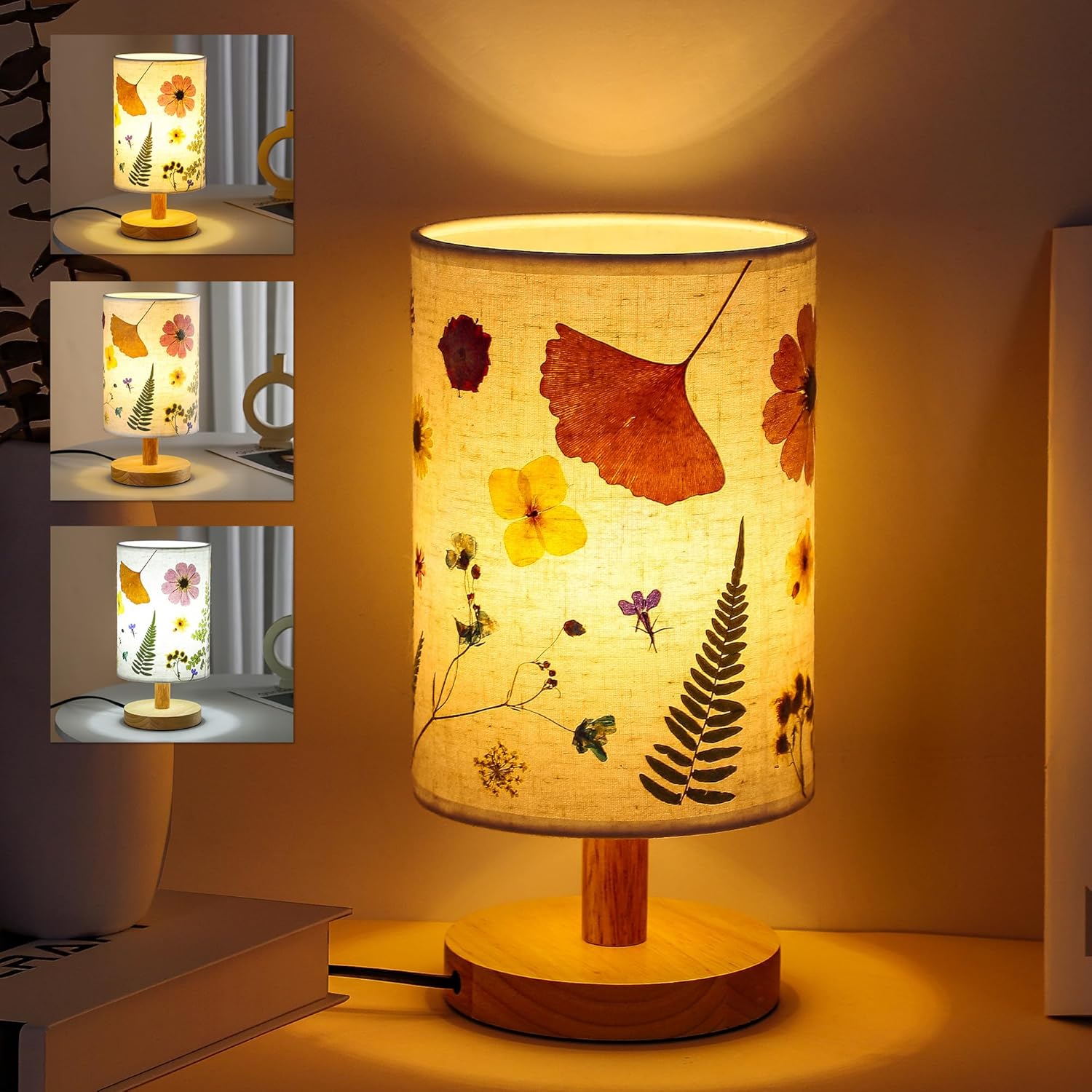 WSYEAR Dried Flowers Small Table Lamp Gifts for Women Her Wife-Pressed Flowers Bedside Lamps Vintage Night Light for Birthday Mothers Day Christmas