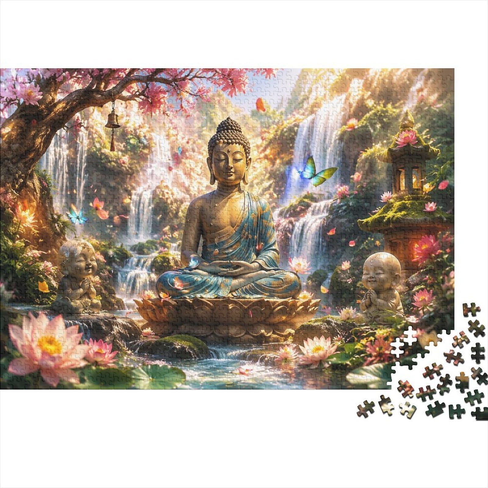 Buddha Waterfall Lotus Jigsaw Puzzle, 1000 Pcs Indoor Adult Game