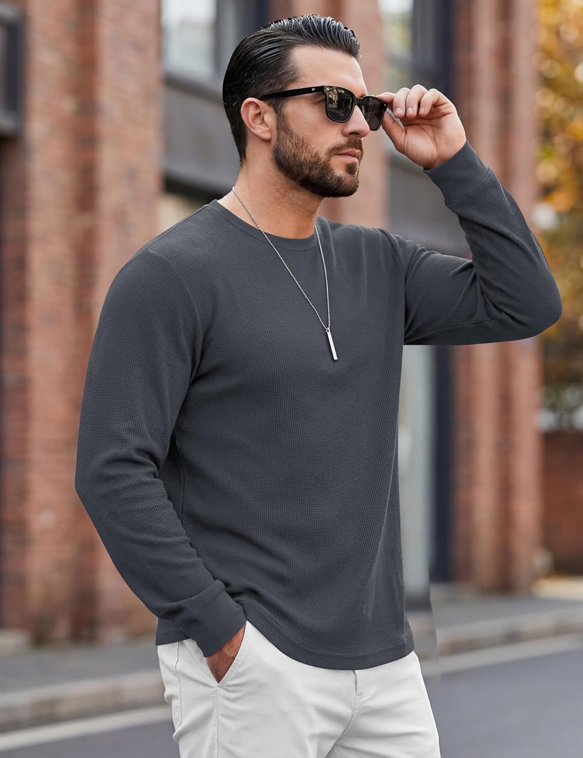 MAGCOMSEN Men's Thermal Shirts Long Sleeve Waffle Underwear Top Cold Weather Base Layer Winter Warm Undershirts - Image 2