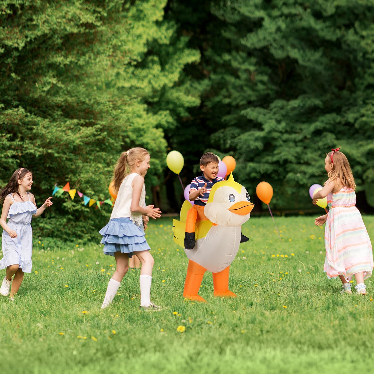 M MH ZONE Inflatable Duck Costume for Kids - Blow Up Ride on Yellow Halloween Party Suit for Boys Girls - Image 2