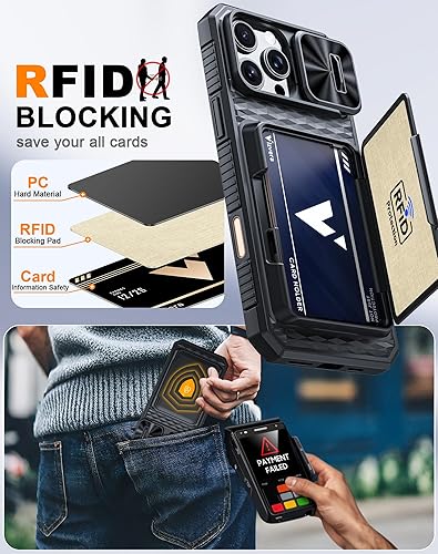 Miniatura 3 de Vizvera para iPhone 16 Pro Max Funda tipo cartera RFID [Soporte para tarjetas][Control de cámara][Cubierta de cámara] Funda protectora de silicona