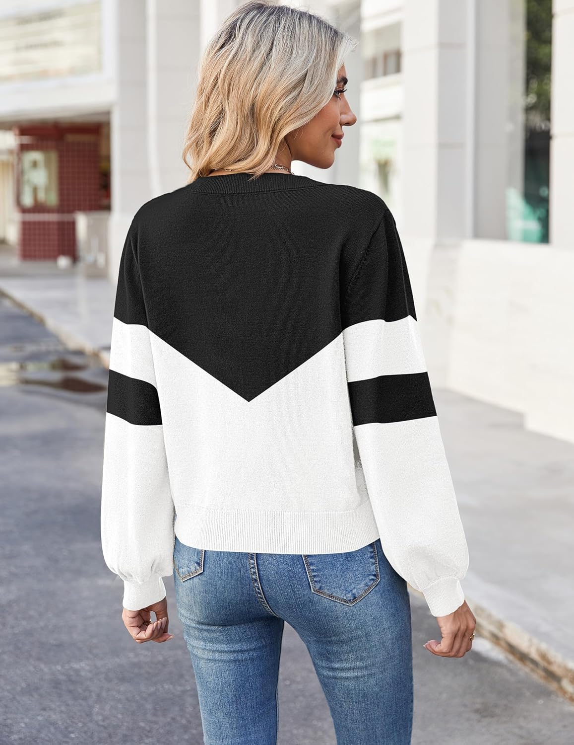 Zeagoo Women's 2025 Fall V-Neck Cropped Sweater Trendy Long Latern Sleeve Ribbed Knit Pullover Crop Tops - Image 4