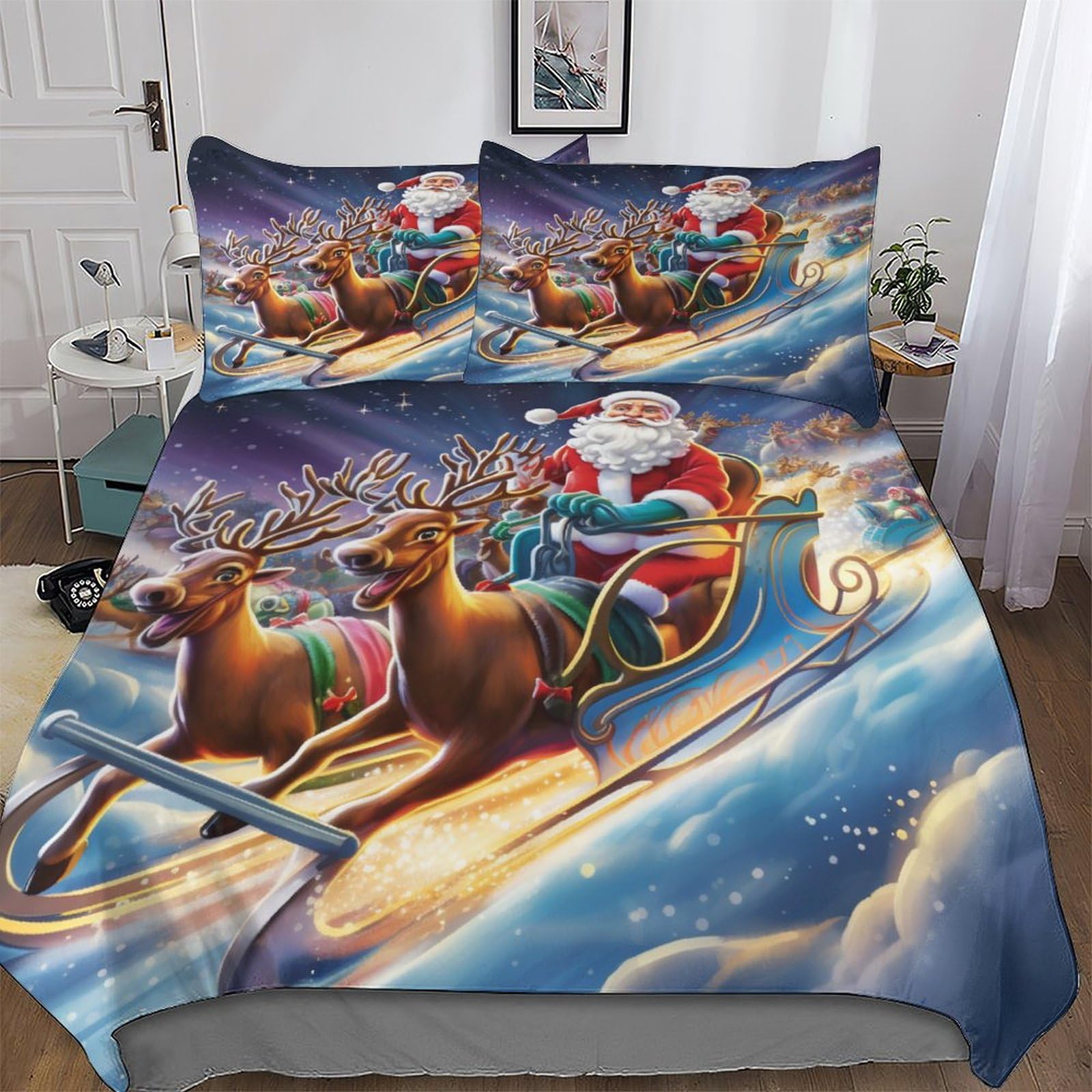 Parure de lit père Noël 220x240cm zippée : fini la couette qui glisse du lit