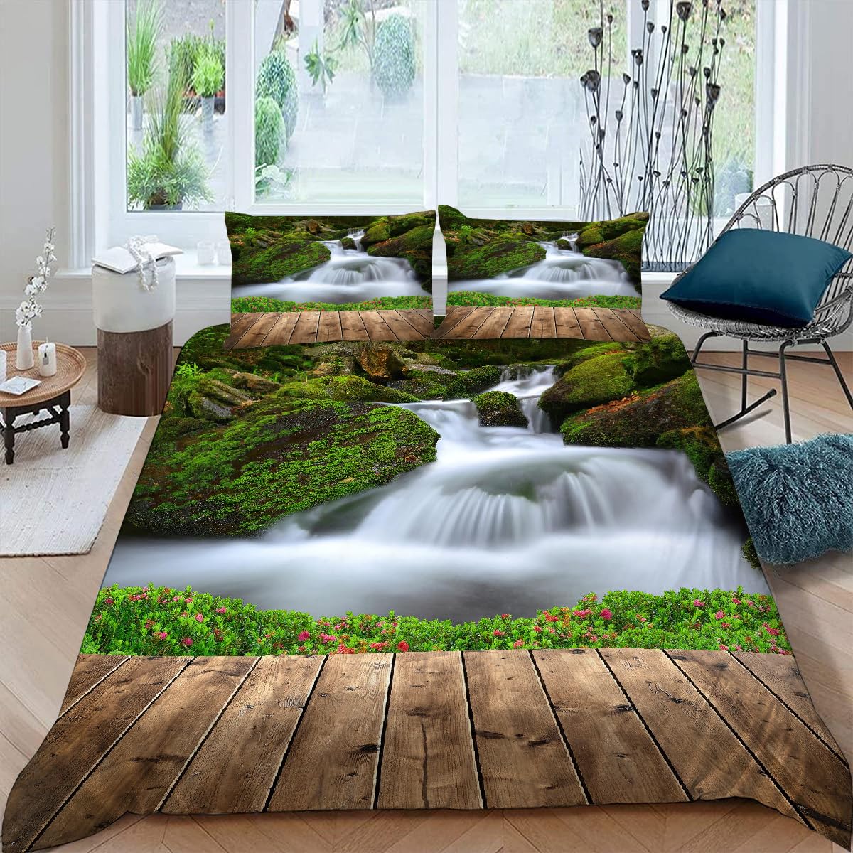 Housse de couette 140x200 cascade 3D en microfibre avec 2 taies