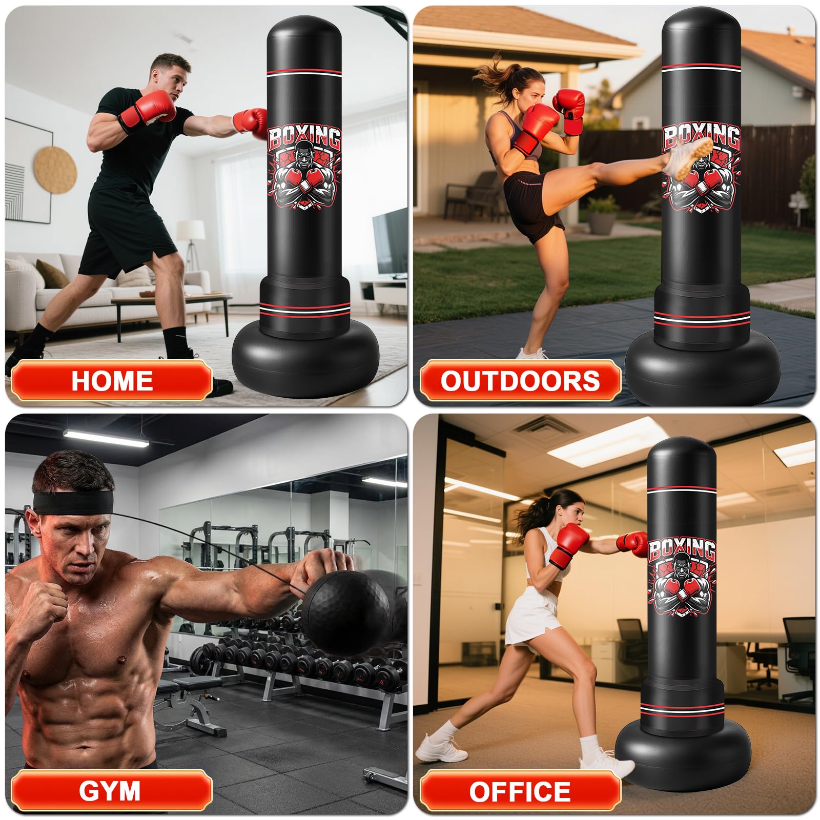 Ninonly Sacco da boxe in piedi per adulti, 190 cm, con guanti e pompa | Sacco da boxe pesante, per donne e uomini, kickboxing, MMA, Muay Thai, fitness, principianti, installazione rapida