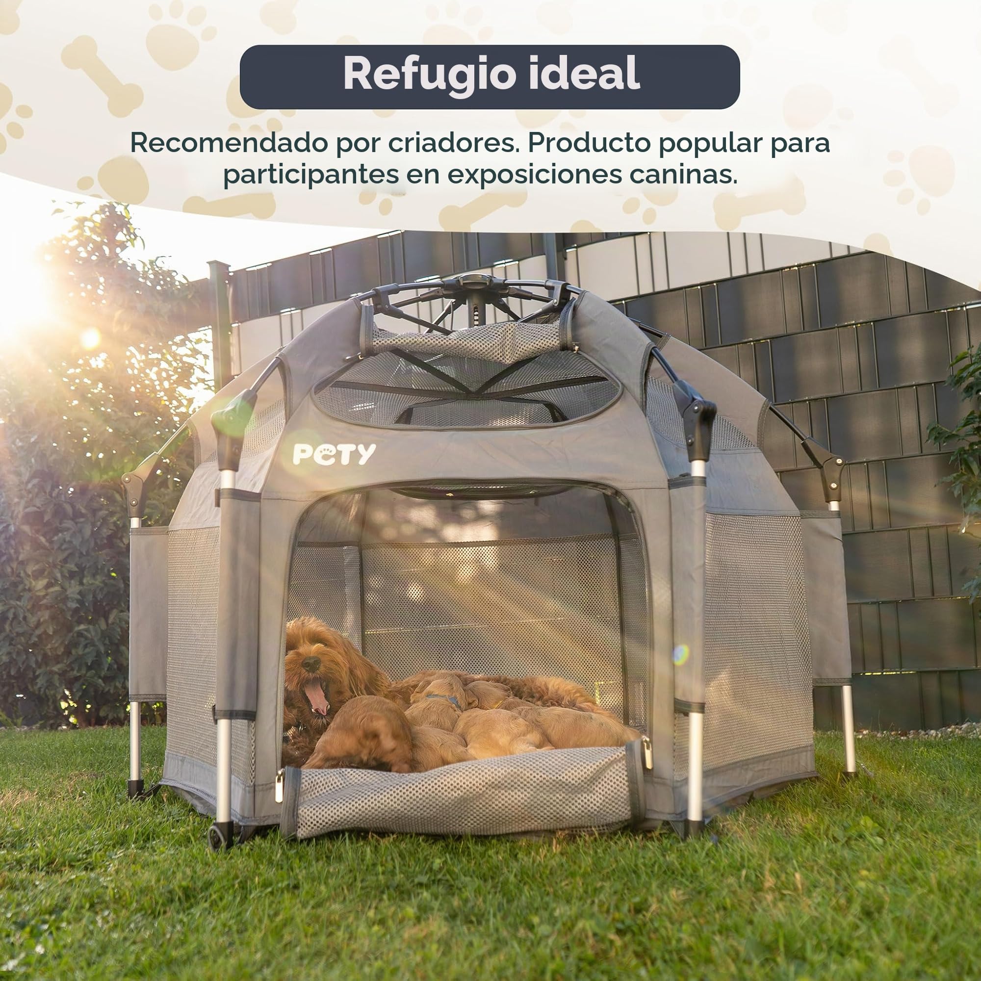 PETY Parque para Perros - 110 x 80 cm Tienda Móvil con Bolsa de Transporte y Estacas - Recinto para Mascotas Exterior e Interior - Accesorios de Viaje para Camping - Antracita