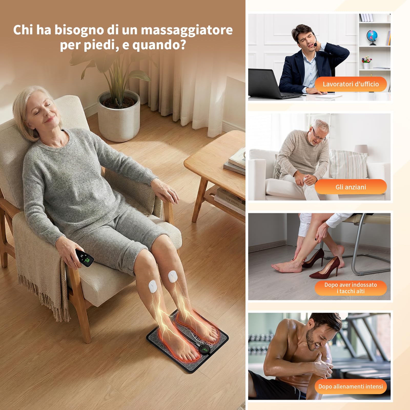 Tappetino per massaggiatore plantare EMS, massaggiatore elettrico per piedi EMS per la circolazione sanguigna e sollievo dal dolore, massaggiatore pieghevole per piedi e polpacci con 12 modalità e 19