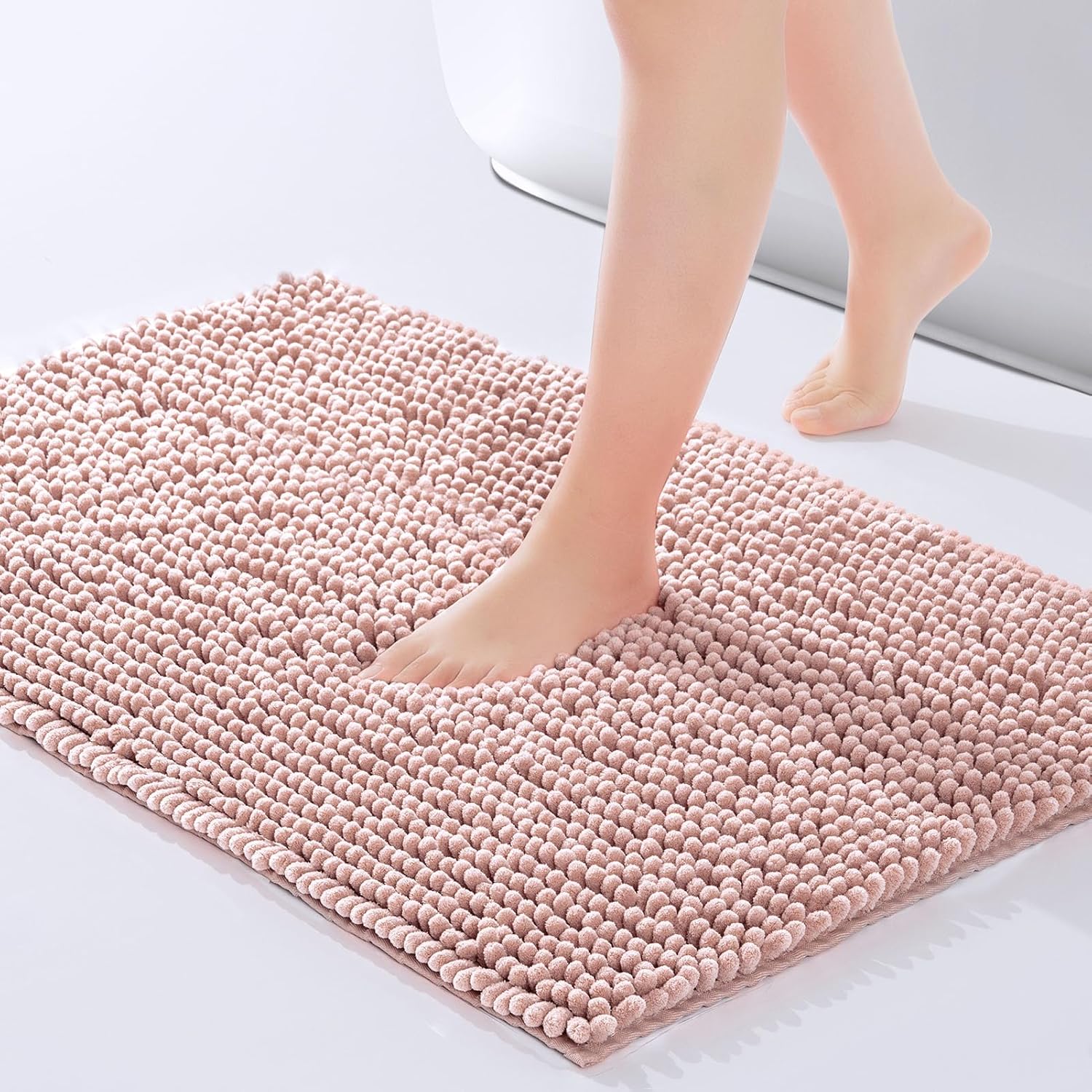 FRESHMINT Chenille Bathroom Rugs Mat 24″x17″, Non-Slip Bath Mat for Bathroom Floor & Bathtub, Washable Soft Shower Shag Bath Rugs, Fluffy Thick Water Absorbent Microfiber Shower Mat, Dusty Pink FRESHMINT Chenille Bathroom Rugs Mat 24″x17″, Non-Slip Bath Mat for Bathroom Floor & Bathtub, Washable Soft Shower Shag Bath Rugs, Fluffy Thick Water Absorbent Microfiber Shower Mat, Dusty Pink