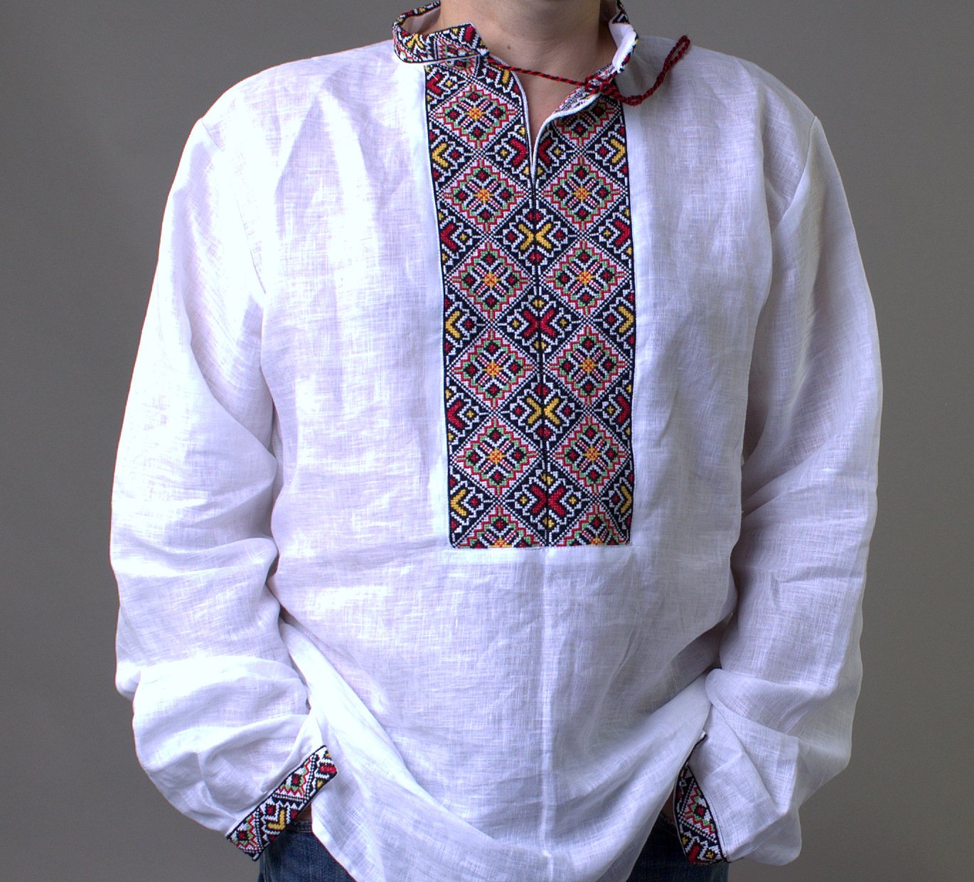 Father's Day Sale Set 2 Vyshyvanka Men's Ukrainian Embroidered White Linen Shirt Wedding Handmade XL