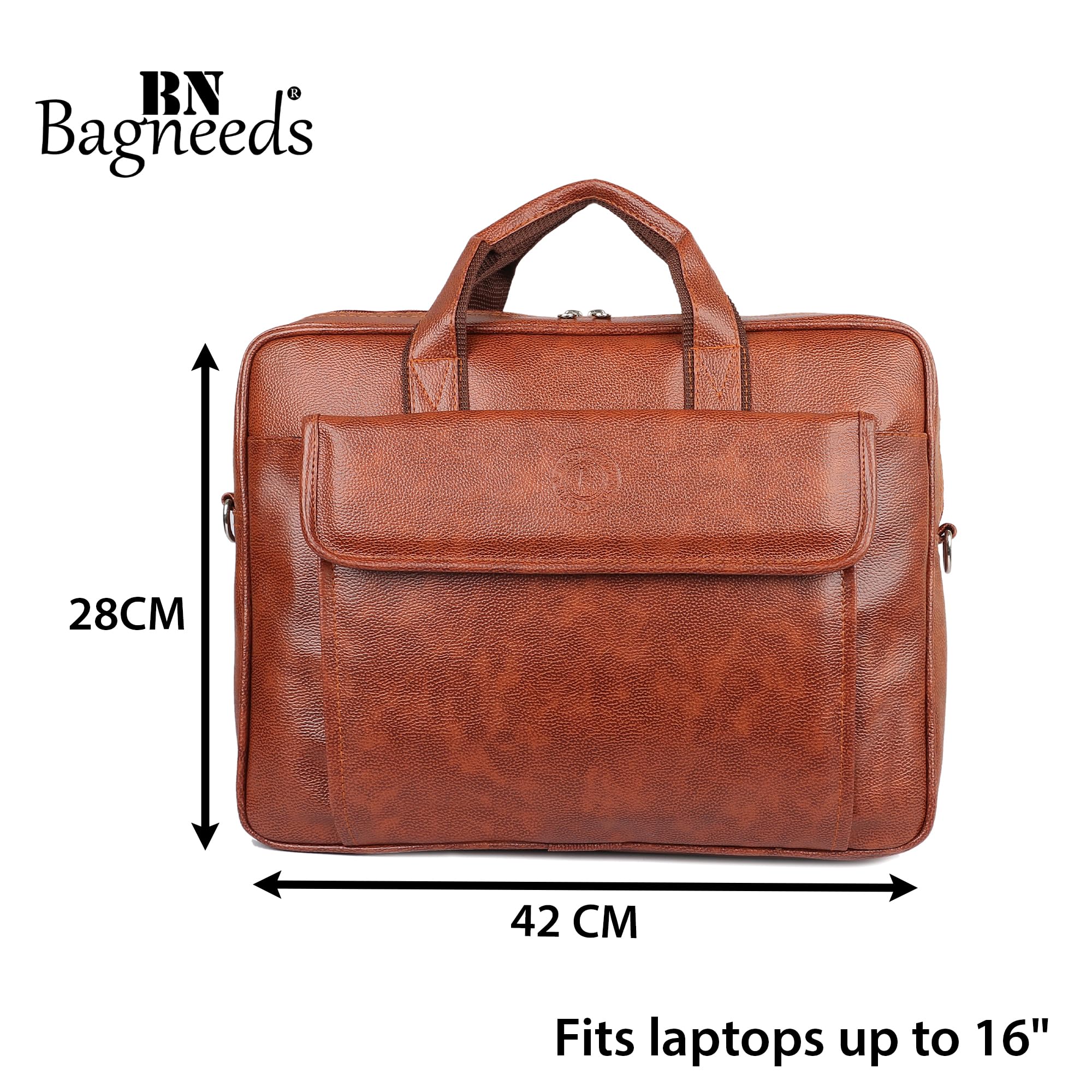 Bagneeds® Unisex Vegan Leather 16 Inch Laptop Messenger Bag | Padded Office Laptop Bag with Adjustable Shoulder Strap | Professional Travel Sling Bag (Tan) 4