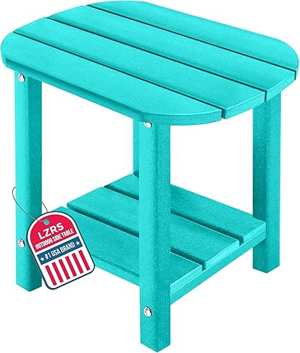 Miniatura 38 de LZRS Mesa Lateral Redonda Adirondack para Patio Mesa de Esquina, Mesas Laterales para Exteriores para Patio, Jardín, Piscina, Complemento