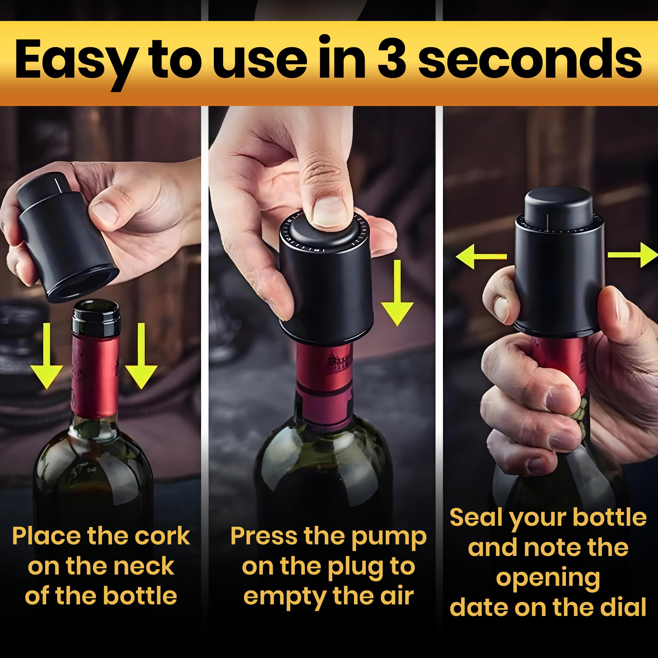 Juego de tapones para botellas de vino | 2 tapones de vino al vacío de alta calidad con bomba | Mantiene el vino fresco durante más tiempo | Accesorios y gadgets de vino imprescindibles | Regalo