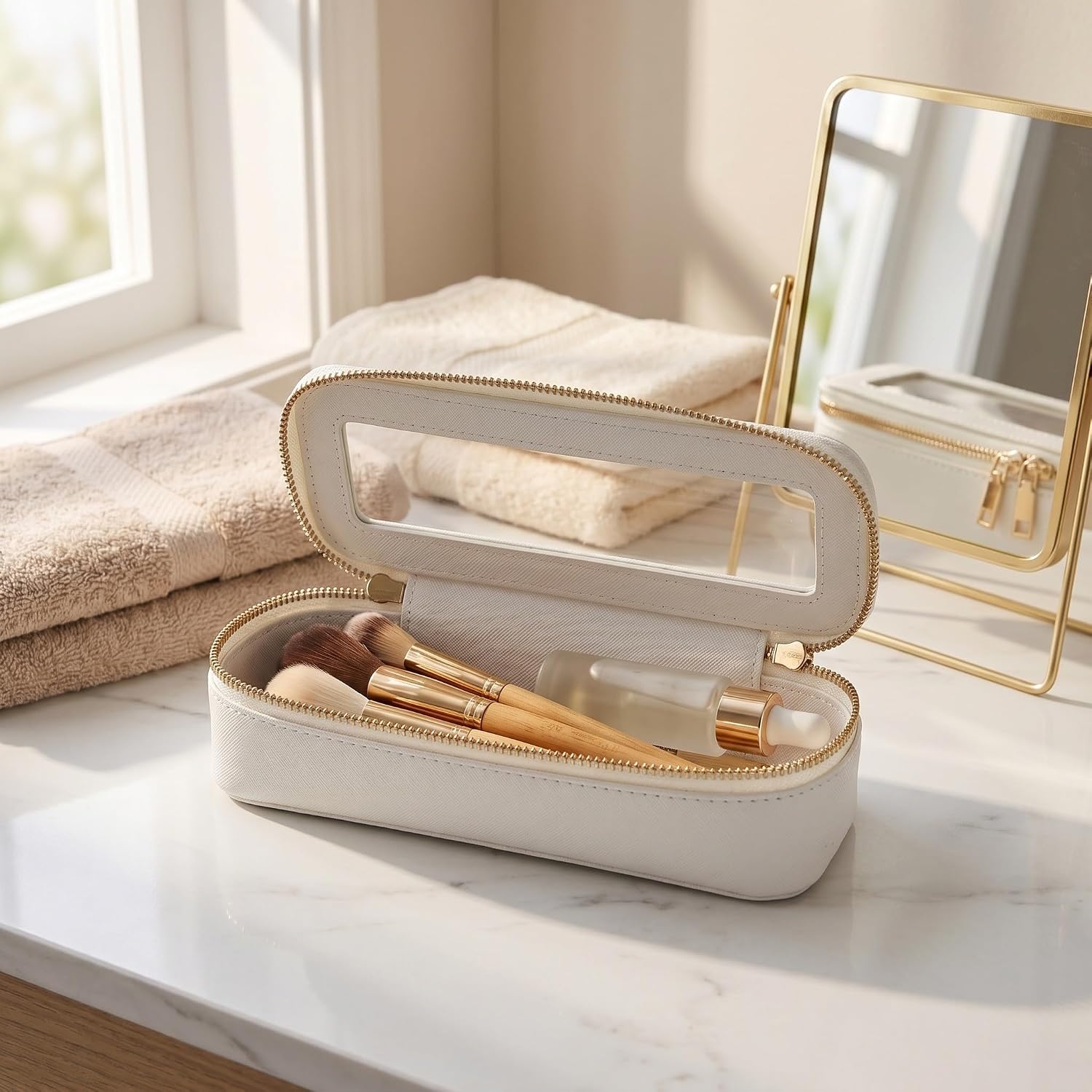 Large Capacity Travel Makeup Bag for Women with Window and Secure Zipper Closure, Waterproof Toiletry Organizer Case for Cosmetics and Brushes image 5