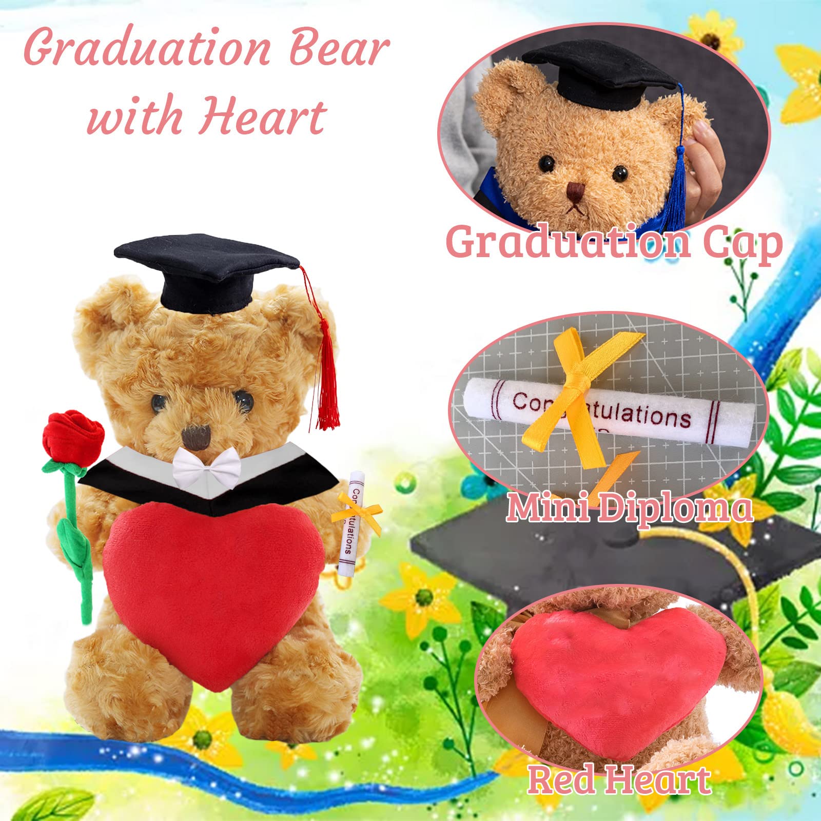 GraduationBär Mit Herz | Personalisierbarer Abschluss-Teddy Mit Text & Foto | Schulabschluss Geschenk 2023