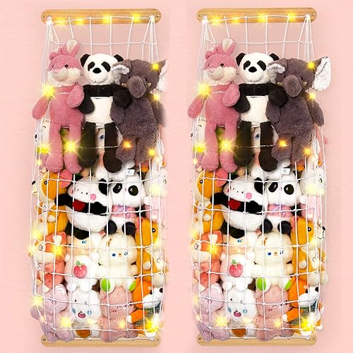 Miniatura 8 de Unicorn Castle Almacenamiento de animales de peluche, organizador de almacenamiento de juguetes de felpa de madera, hamaca para guardar espacio para