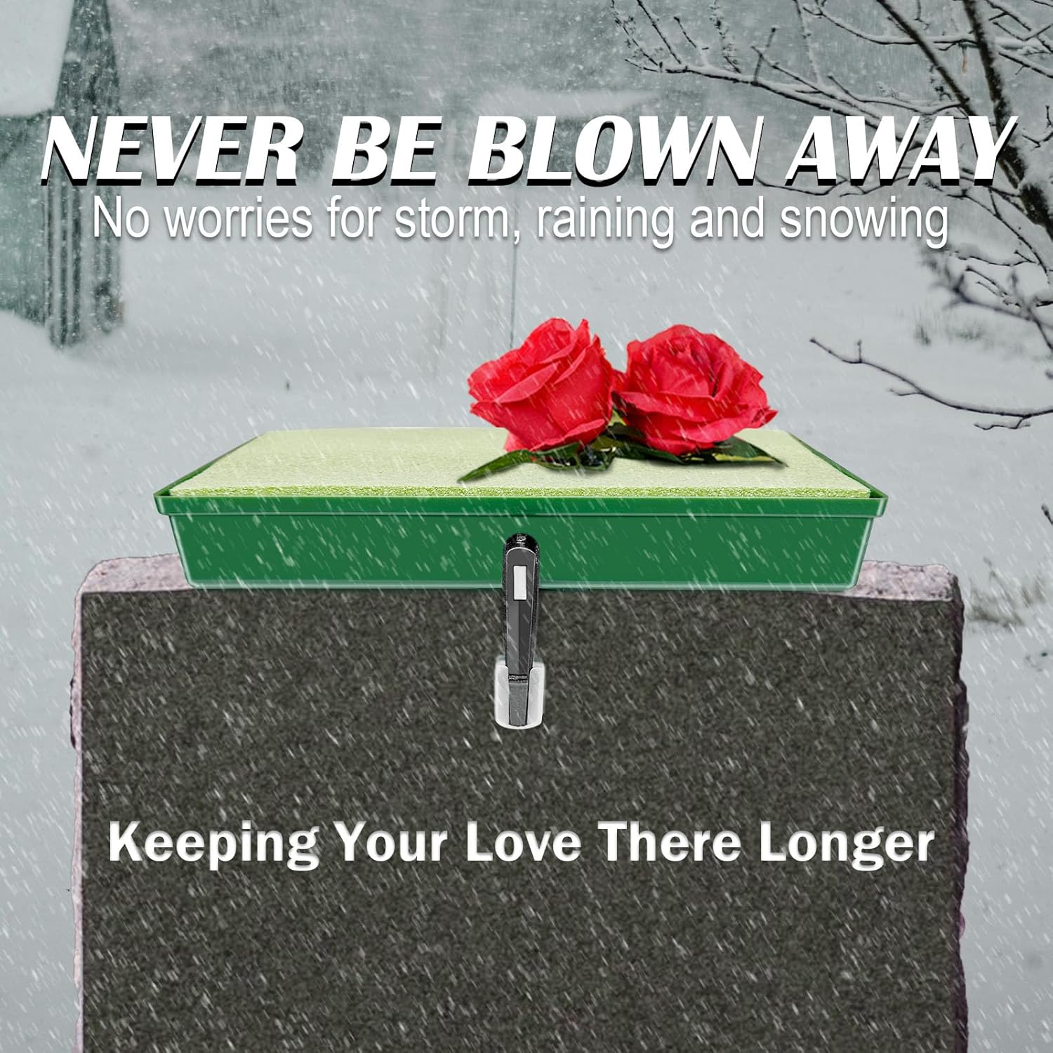 Never Blown Away!2 Sets Cemetery Grave Saddle Holder,Tombstone Flower Frame for 3 to 8 Inch Wide Headstones,Funeral Decor to Honor Loved Ones for Valentine's Day Mother's Day,Green,Reusable(Patented)