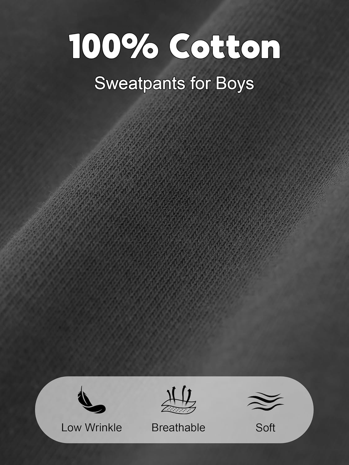 4 Pack Boys Pure Cotton Sweatpants Kids Athletic Jogger Pants with Drawstring Pockets for Boys 7-14Y