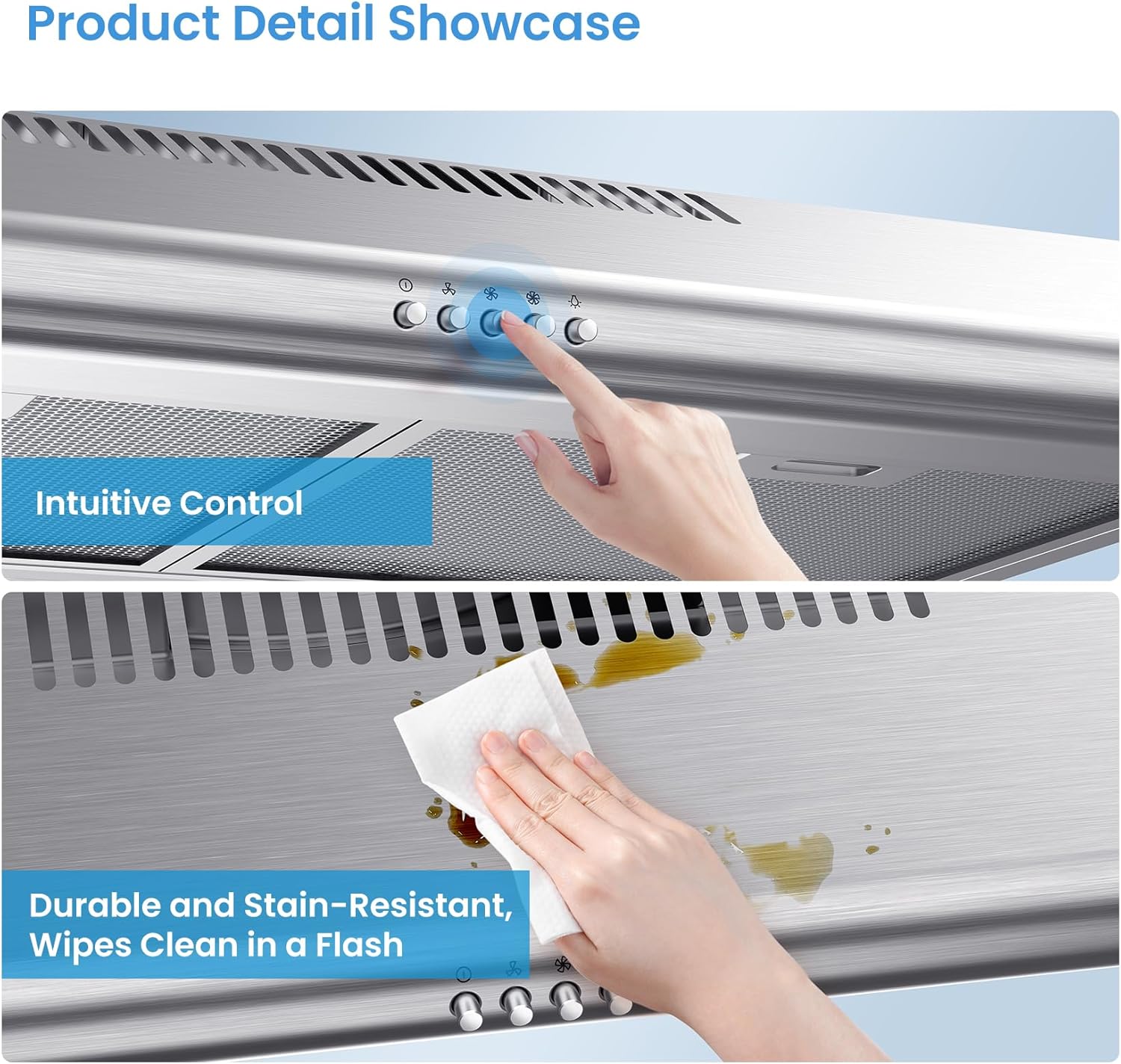 Midea MVU30W4AST 30 inch Under Cabinet Ducted/Ductless Convertible Slim Vent Durable Stainless Steel Kitchen Reusable Filter, 3 Speed Exhaust Fan and 2 LED Lights Range Hood