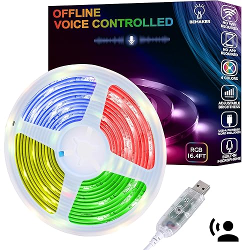 Tira de luces LED AI para dormitorio de niños, tira de luz inteligente activada por voz sin conexión RGBW, no requiere aplicación, no requiere Wifi,