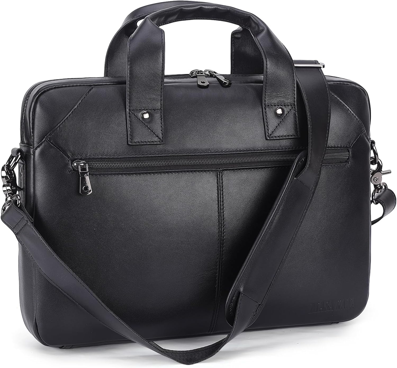 Masa Kawa Mens Leather Slim Briefcase for 16" Laptop Black Waterproof Crossbody Shoulder Messenger Computer Bag for Business Travel Office Work