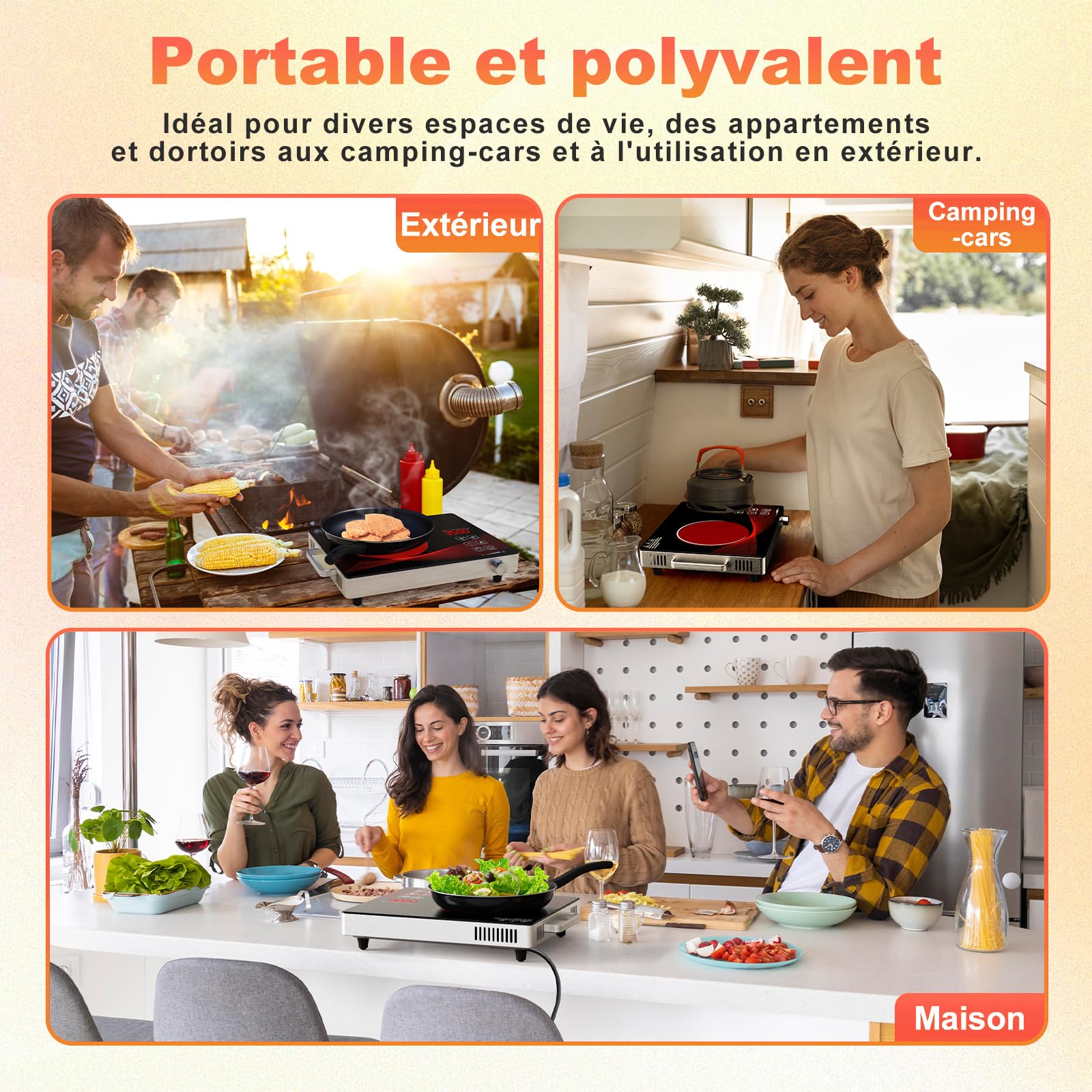 Alemania Plaque de cuisson électrique simple 2200W, plaque vitrocéramique infrarouge portable, réchaud électrique de comptoir, plaque chauffante compacte réglable pour cuisine et camping