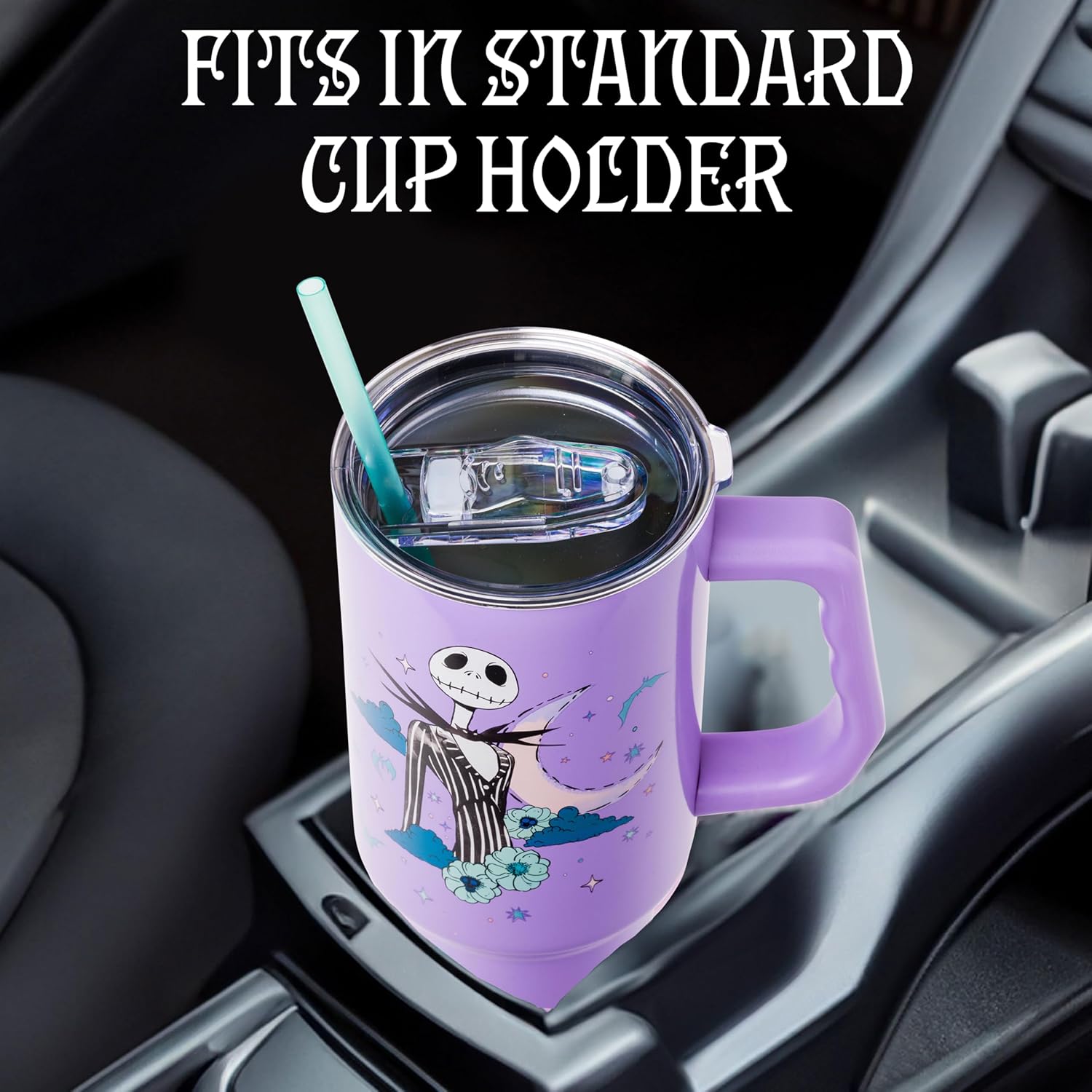 Silver Buffalo Disney Nightmare Before Christmas by Tim Burton Jack Skellington Double Walled Stainless Steel Tumbler with Handle and Straw, Fits in Standard Cup Holder, 40 Ounces - Image 6