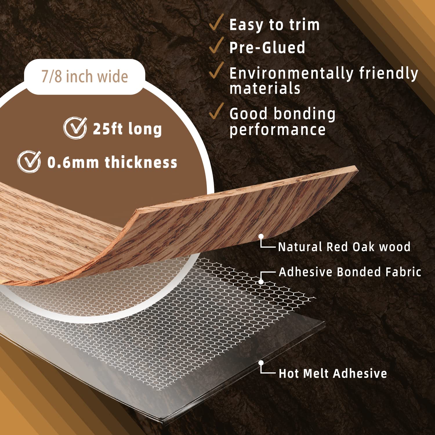 GSCIT Club Red Oak Edge Banding, 22mm x 7.6m roll of Veneer Edge Banding, Pre-glued Flexible - Image 2