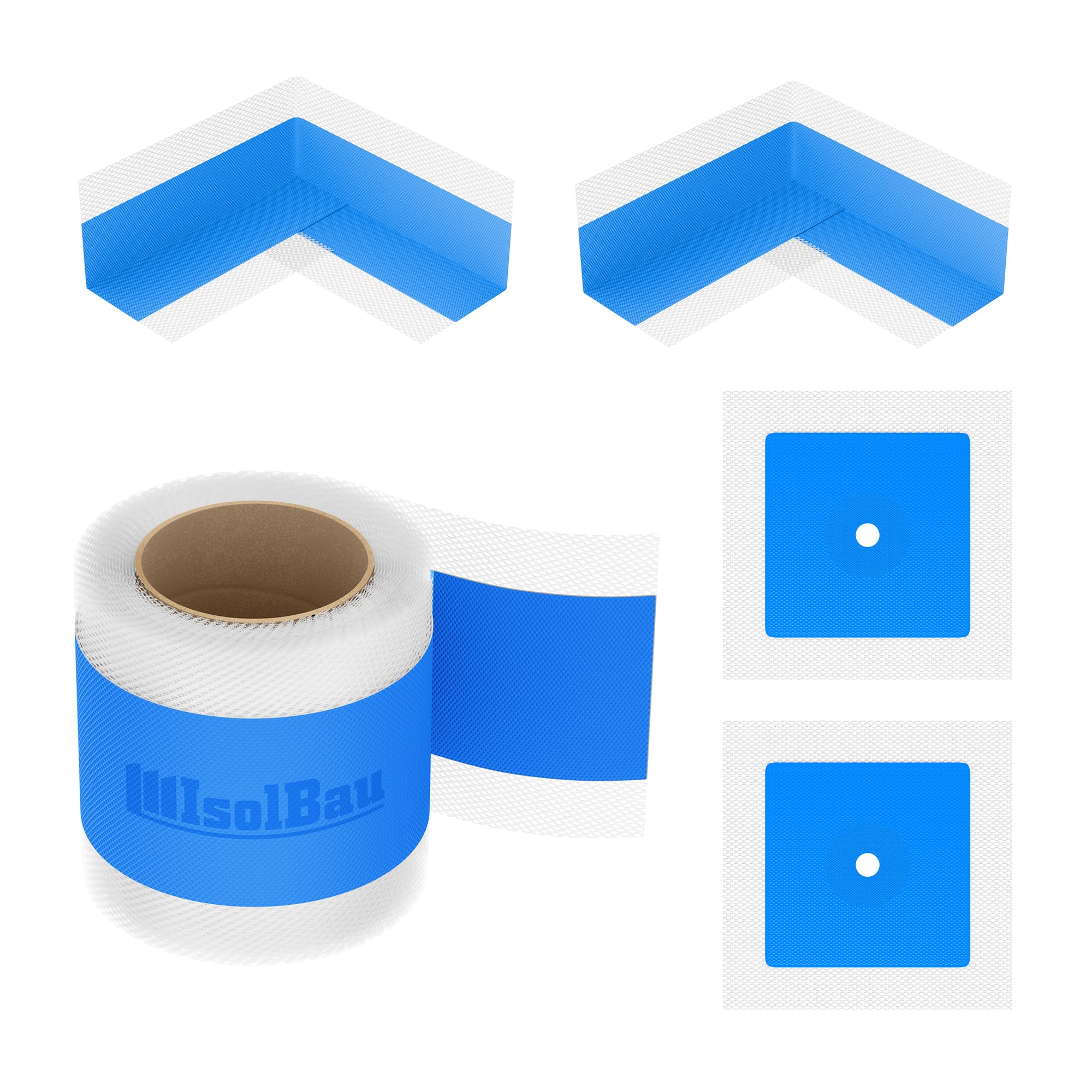Isolbau 101B - Kit de joints pour intérieur et extérieur, avec bande d’étanchéité de 10 m, 2 coins intérieurs et 2 manchons muraux, pour douche, salle de bain, cuisine, mur étanche