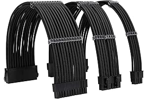Black Power Supply Cable Extensions - 18 AWG ATX 24 Pin +...