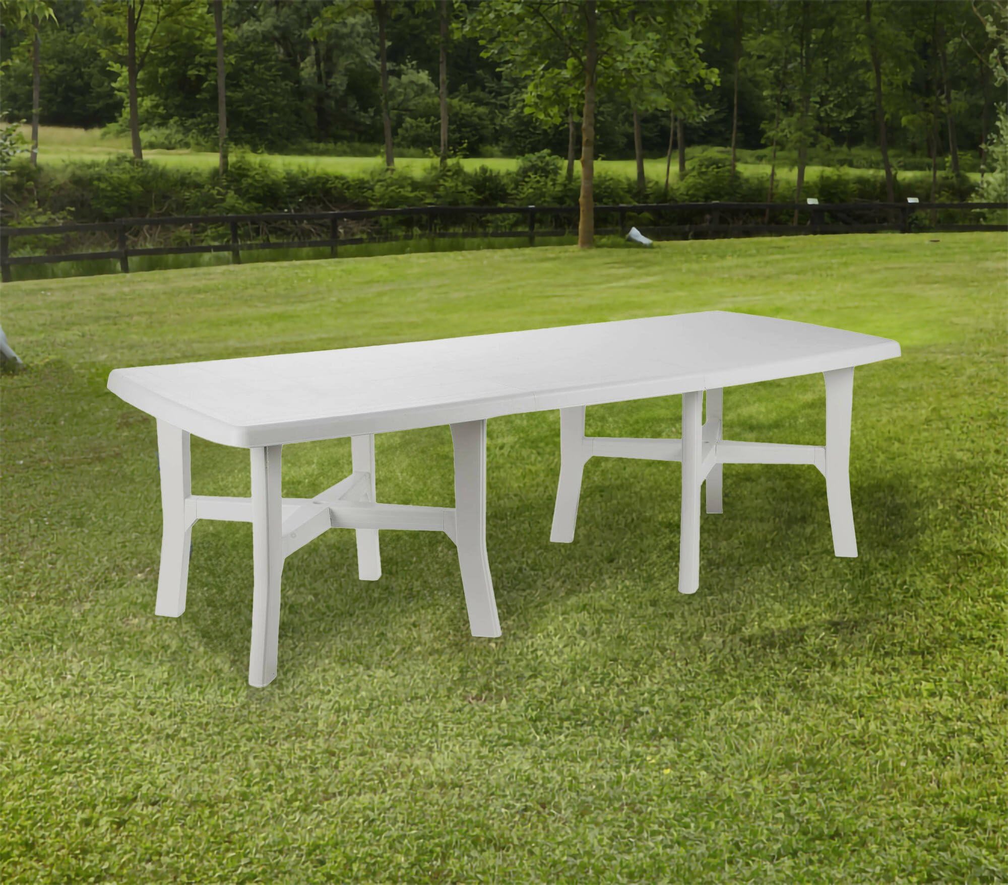 Dmora - Tavolo da esterno Messina, Ripiano allungabile da pranzo, Tavolo rettangolare da giardino multiuso, 100% Made in Italy, 160x100h72 cm, Bianco