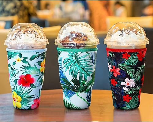 Vista 54 de Patelai Funda aislante reutilizable para café helado, 4 piezas, para bebidas frías, bebidas y soporte para la mayoría de los cafés