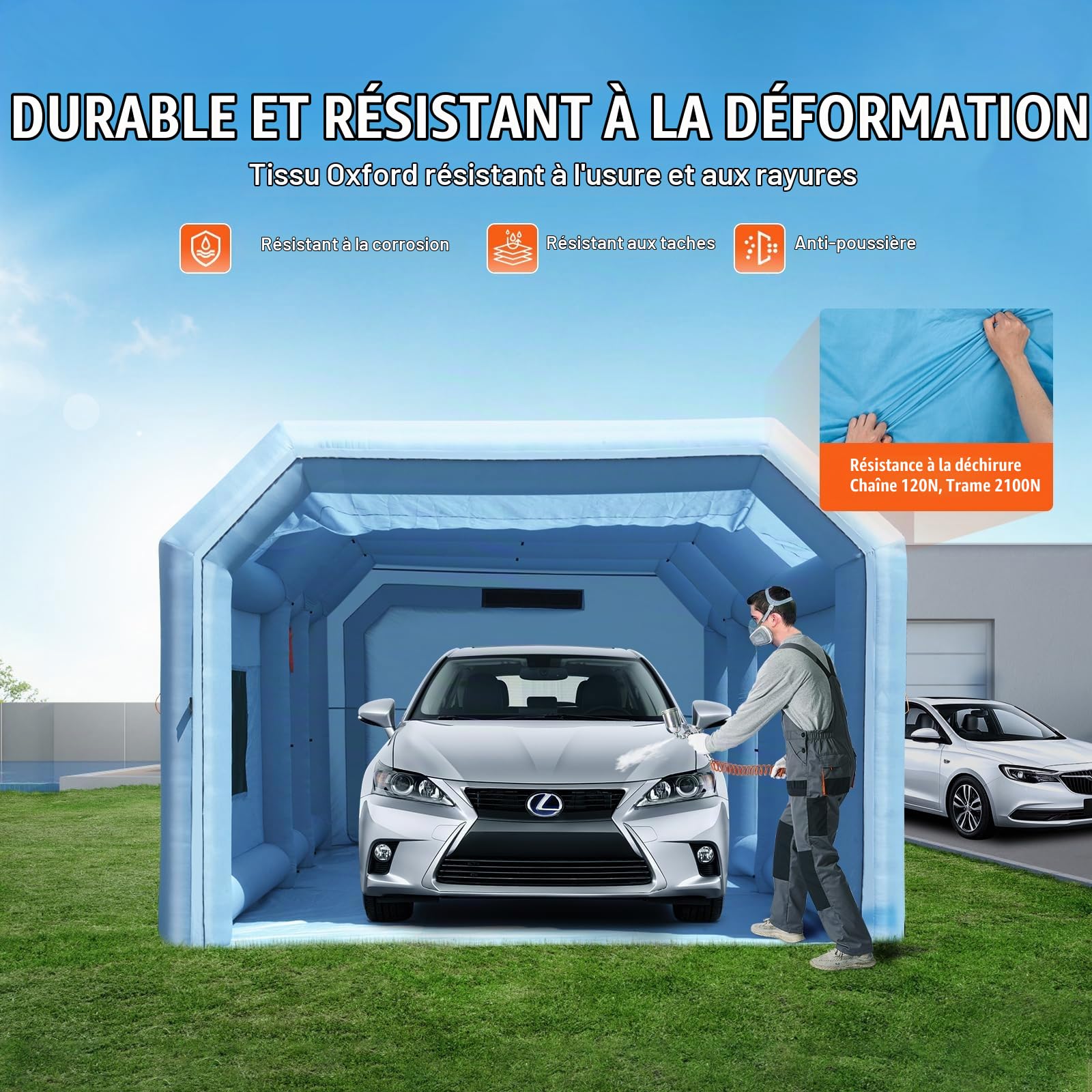 VEVOR Cabine de Peinture Gonflable 8x4,5x3 m, Tente Peinture Gonflable Automobile avec Souffleurs Puissants 950 W + 750 W et Système de Filtration, Station de Travail pour Pose de Peinture Atelier