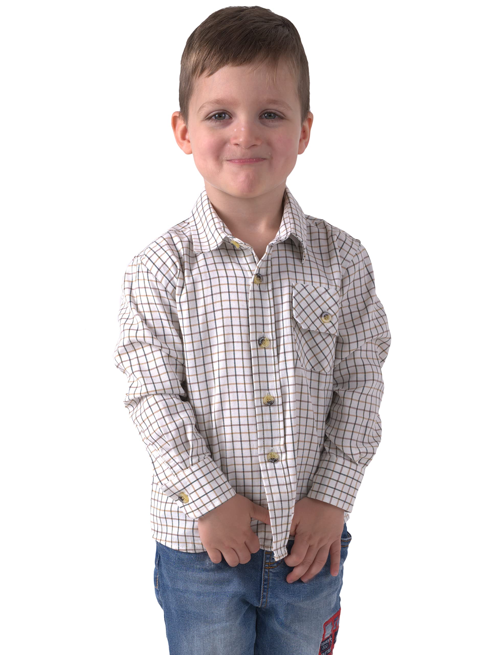 Country Classics Tattersal-Green Kids Long Sleeve Check Shirts - 11-12Yrs