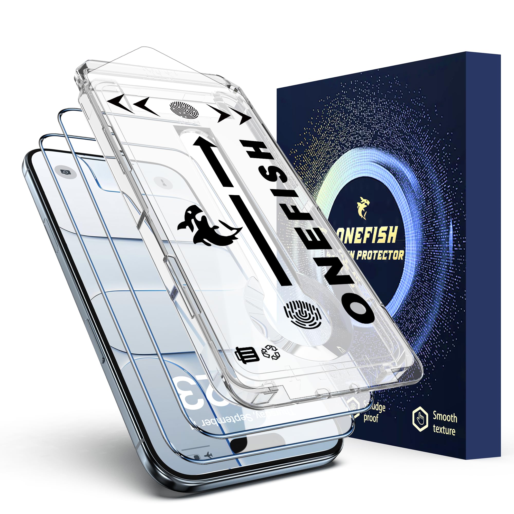 OneFish for iPhone Air Screen Protector 6.5 inch HD Clear , 2 Pack | Tempered Glass Full Coverage , 9H Hardness Scratch Resistant , Anti-Fingerprint , Easy Installation