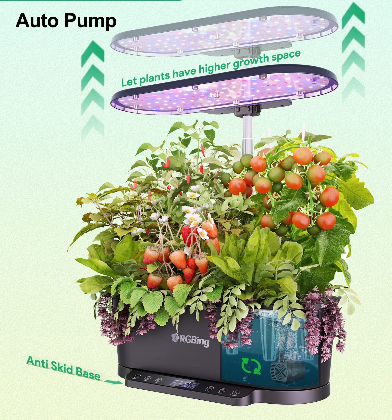 Sistema de cultivo hidropónico, WiFi 15 cápsulas de jardín interior con tanque de agua de 5,5 l, kits de germinación de altura ajustable de 76 cm, jardinera de jardín controlada por aplicación con luz