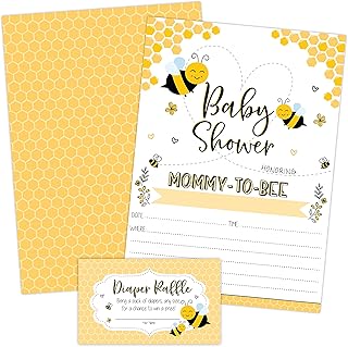 Your Main Event Prints Mom To Bee Baby Shower Invitations, Neutral Yellow Bee Baby Shower Invites with Diaper Raffles Cards, Sprinkle, 20 Invites Including Envelopes