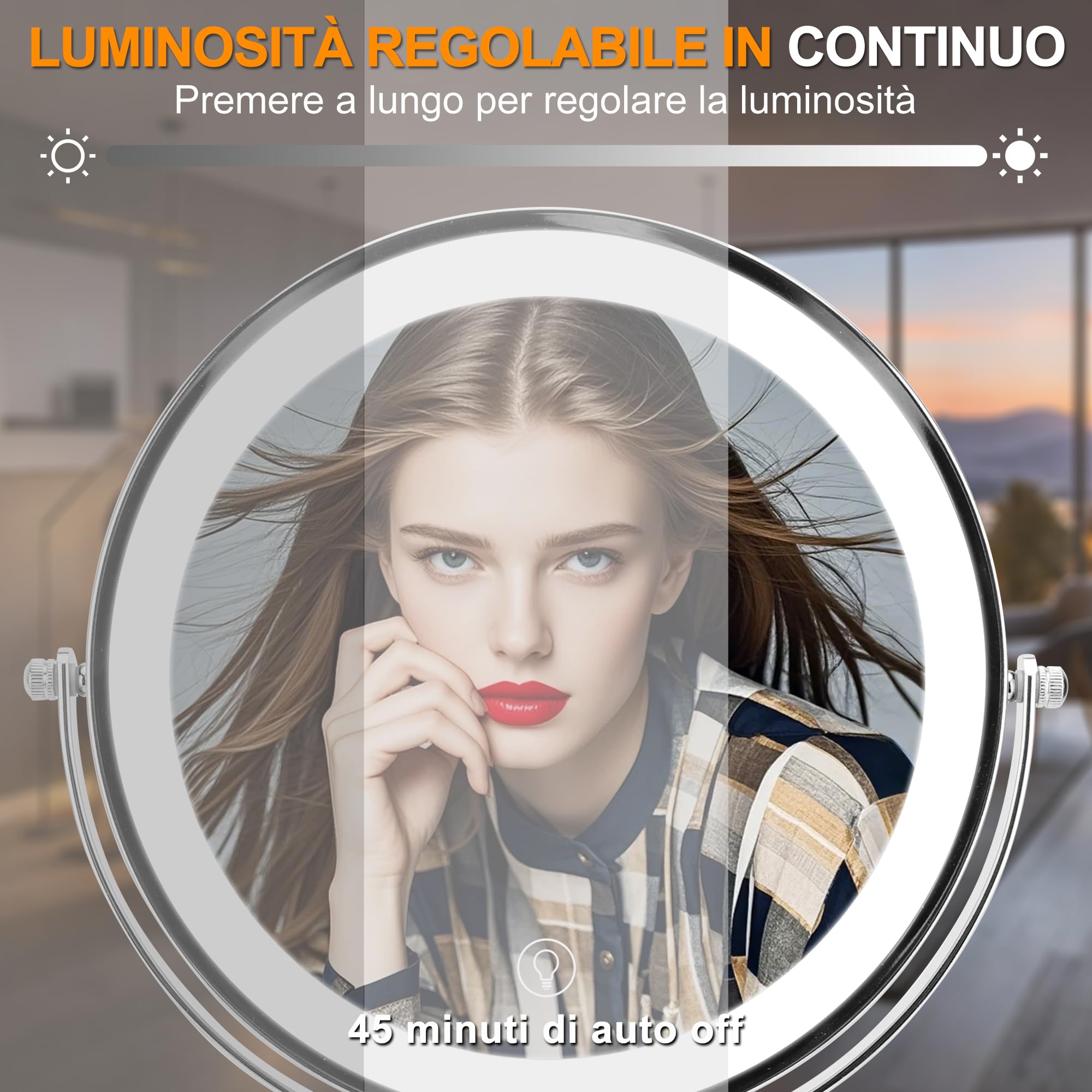 Specchio Trucco Con Luci, Specchio Ingranditore 10x Rotazione A 360° Con 3 Luci Colorate Luminosità Regolabile, Specchio Trucco Con Bifacciale Per La Cura Personale E Il Trucco