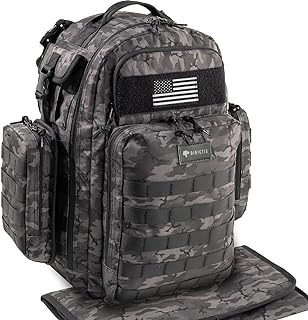 Dad Diaper Bag, Mens Diaper Bag Backpack with Diaper Changing Mat, Military Diaper Backpack with Molle Webbing, Waterproof Pouch, Baby Wipes pocket, Insulated Bottle Pockets- Black Camo