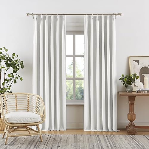 Miniatura 47 de DUALIFE Cortinas opacas plisadas dorado tostado de 138 pulgadas de largo, pestaña trasera con ganchos, cortina de riel de lino con aislamiento