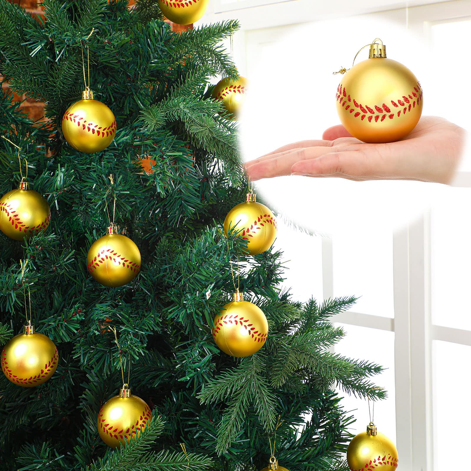 Lot de 24 boules de Noël décoratives en plastique à suspendre pour sapin de Noël, décorations de fête (6,1 cm)