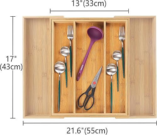 Miniatura 6 de Utoplike Bloque de cuchillos de bambú para cocina, 12 cuchillos, organizador de cajones y cubiertos expandible para cajones de cocina