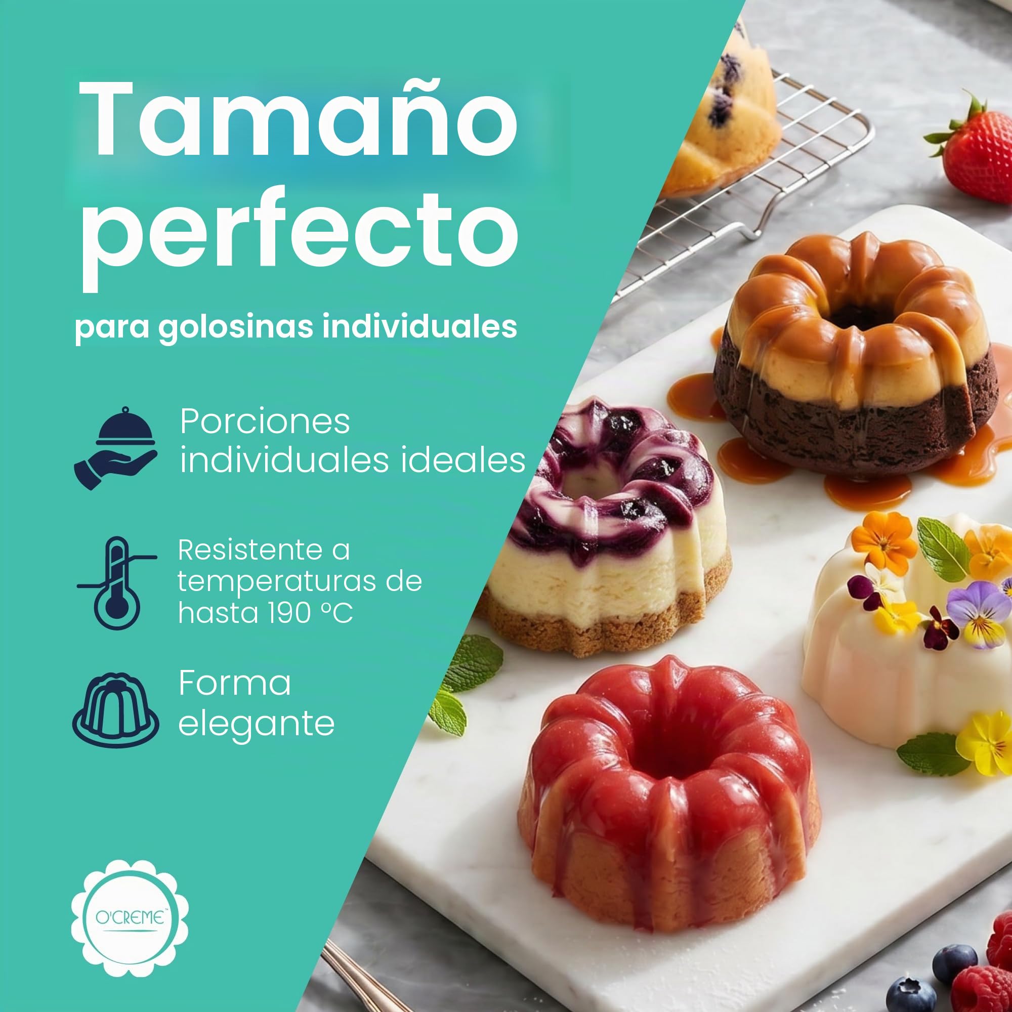 O'Creme Mini moldes de plástico para hornear flan – Molde para hornear con silicona antiadherente – Moldes reutilizables antiadherentes para hornear y mucho más – Paquete de 25 unidades